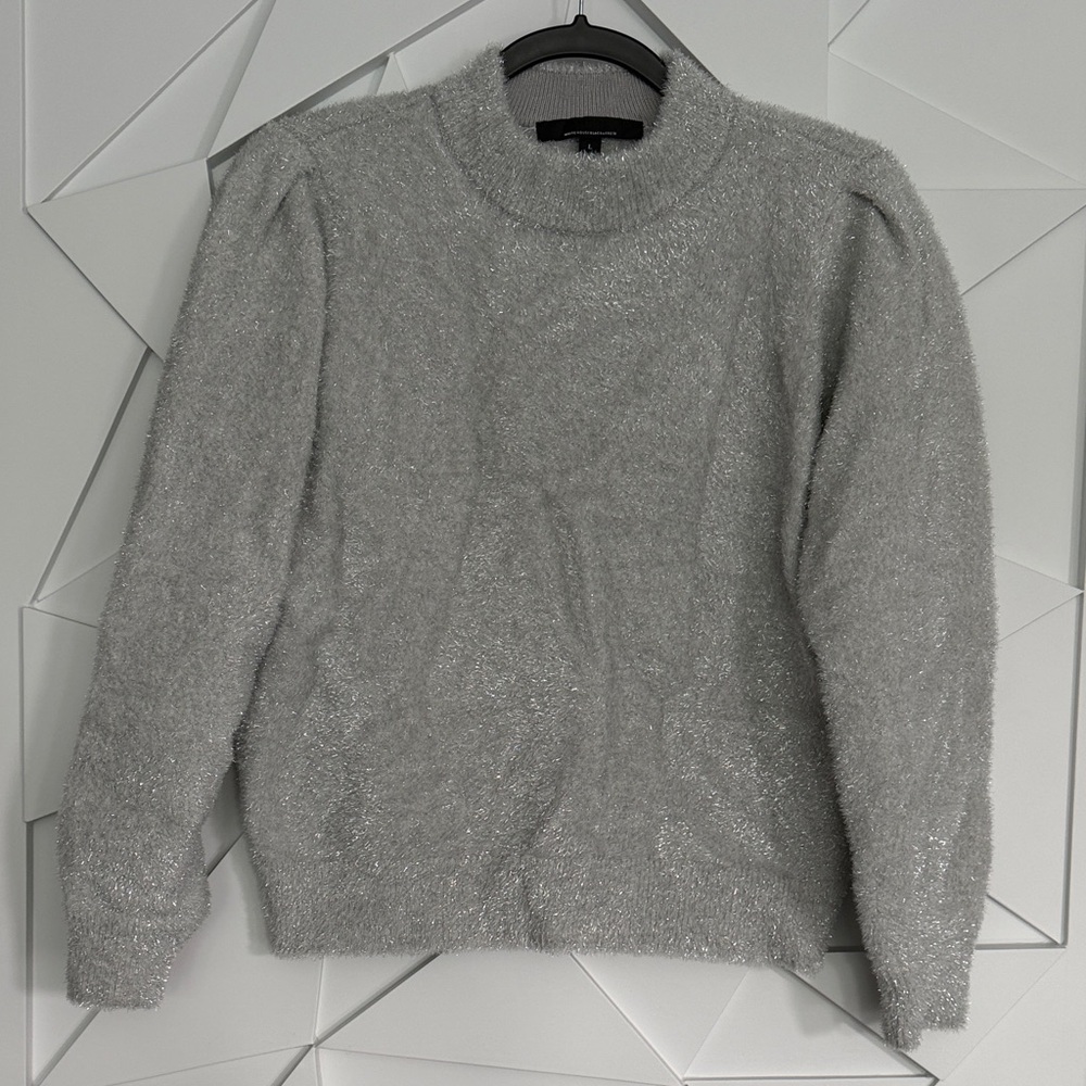 White House Black Market Silver Metallic Crewneck Sweater